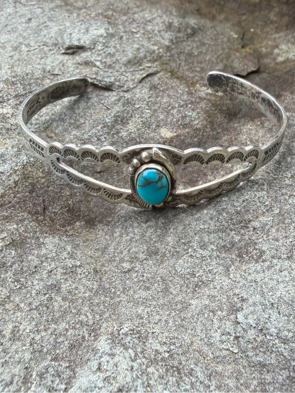 Vintage Sterling Silver Turquoise Cuff Bracelet Fred Harvey Era Bell Trading